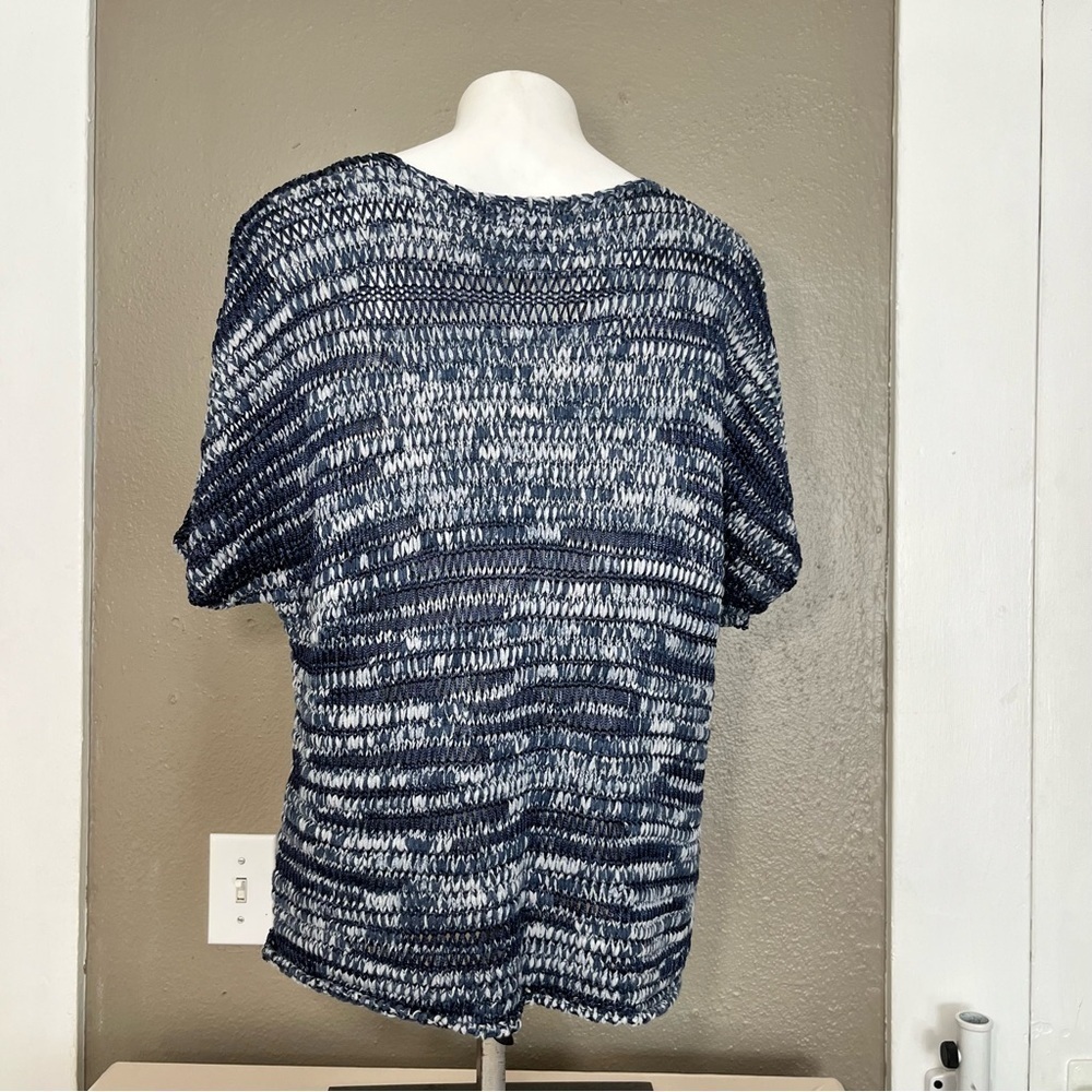 Eileen Fisher Open Knit Blue White Short Sleeve Top Size L Cotton Blend - Picture 5 of 15